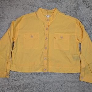 Tribal‎ Shirt Womens XL Yellow Linen Blend Semi Sheer Button Up Lightweight